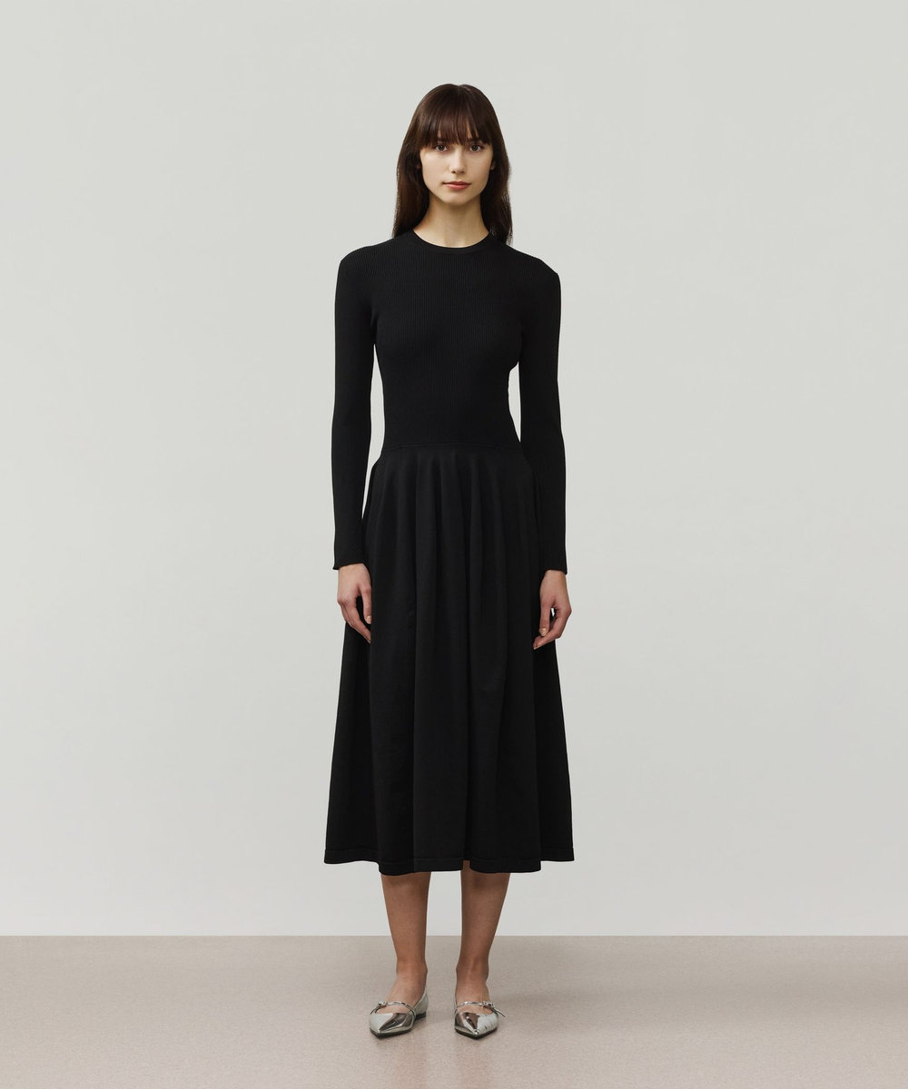 DÉPAREILLÉ POLYESTER JERSEY GATHERED DRESS / ポリエステルジャージーギャザードレス ブラック