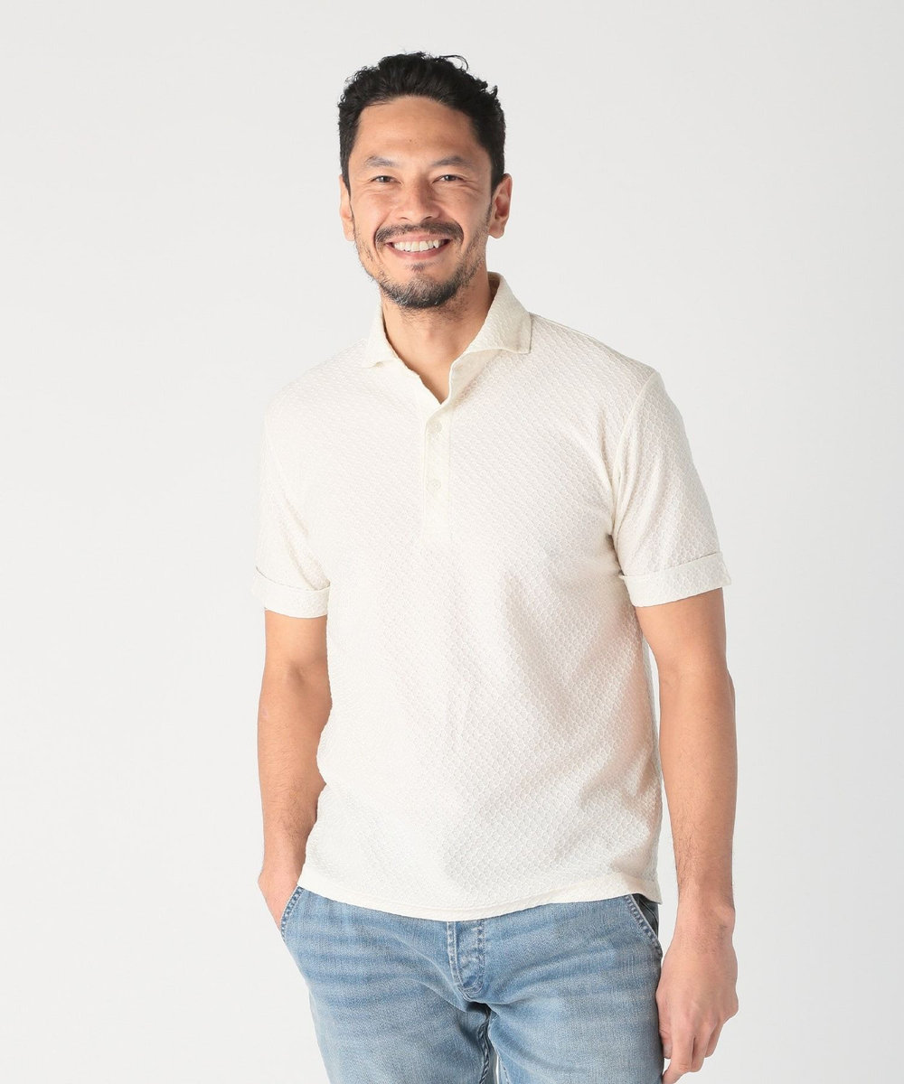MEN'S BIGI シャーリングジャカードポロシャツ ホワイト