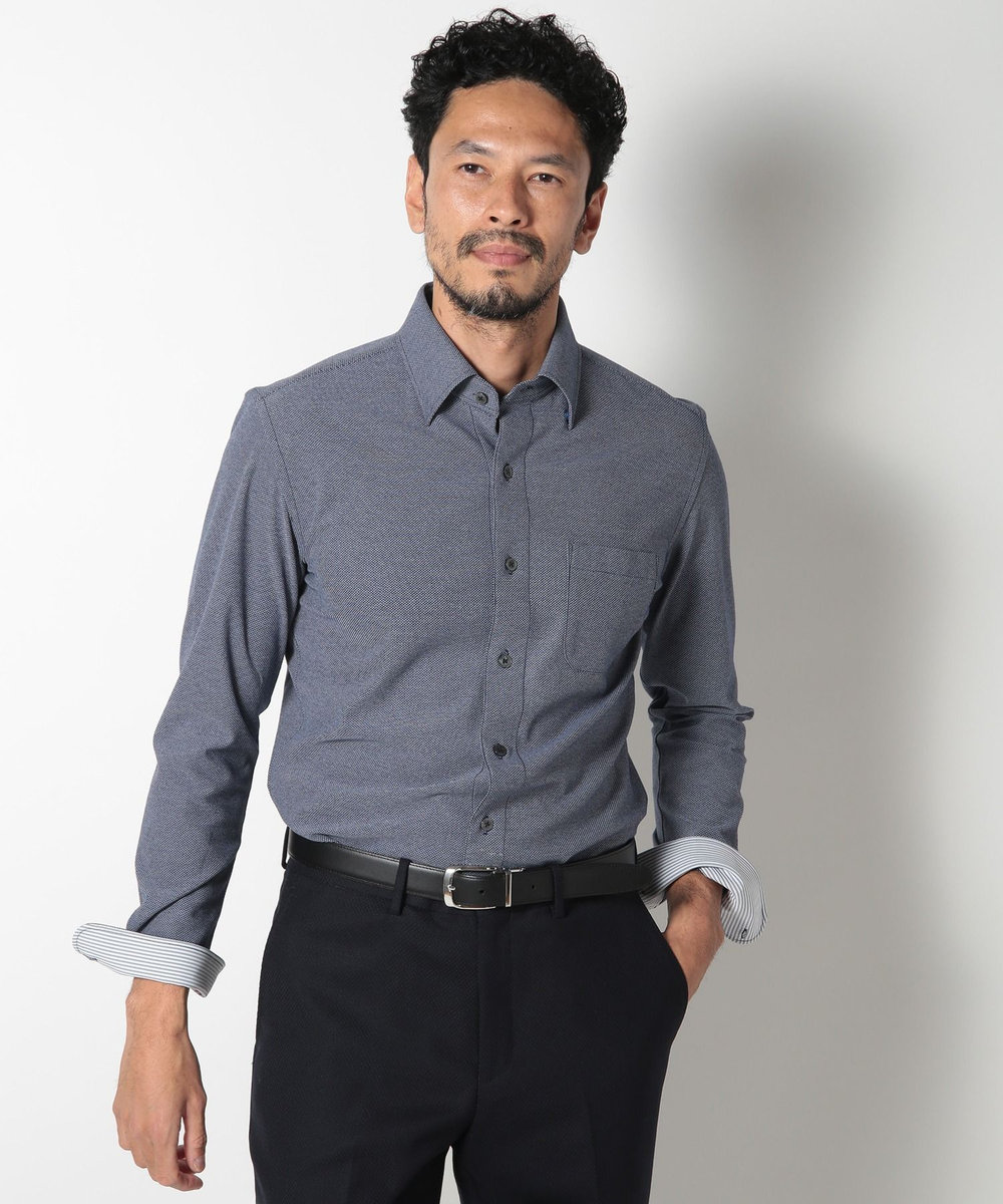 MEN'S BIGI 【ACTIVE TAILOR】コーコランコットン鹿の子ドレスシャツ ネイビー