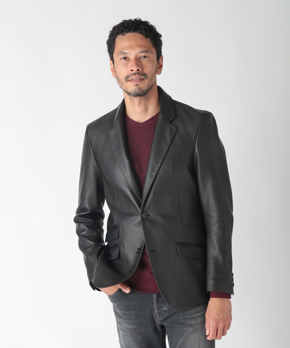 MEN'S BIGI シープレザーテーラードジャケット ブラック