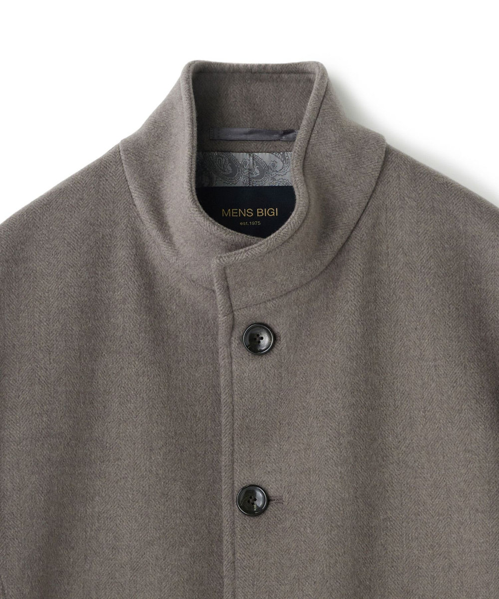 MEN'S BIGI スーパー140ウールビーバーヘリンボーンスタンドカラーコート ベージュ