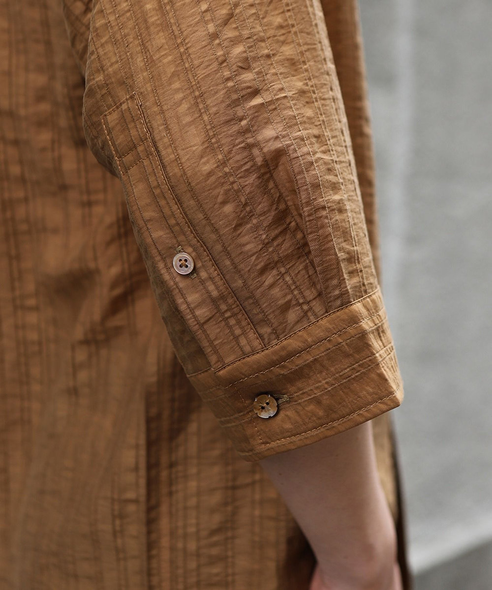 MEN'S BIGI 総柄シアージャカード7分袖オープンカラーシャツ ブラウン