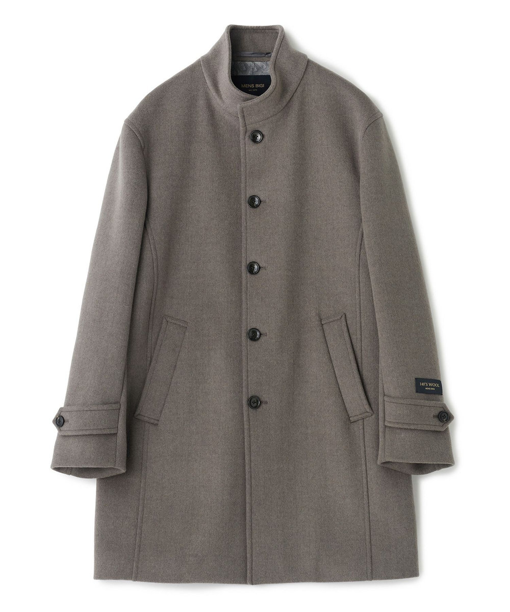 MEN'S BIGI スーパー140ウールビーバーヘリンボーンスタンドカラーコート ベージュ