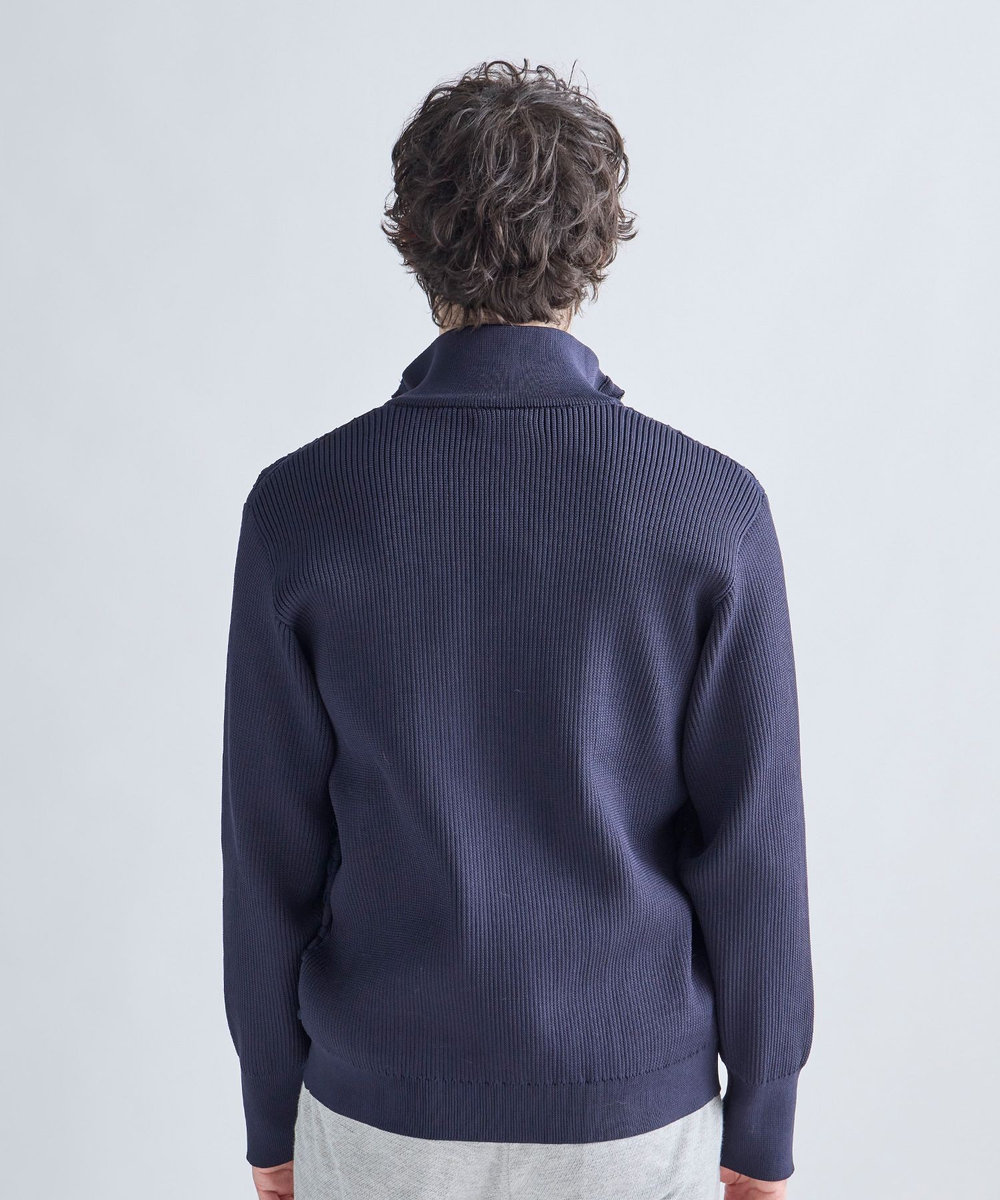 MEN'S BIGI Amossa ブロックチェック フロントジップカーディガン ネイビー