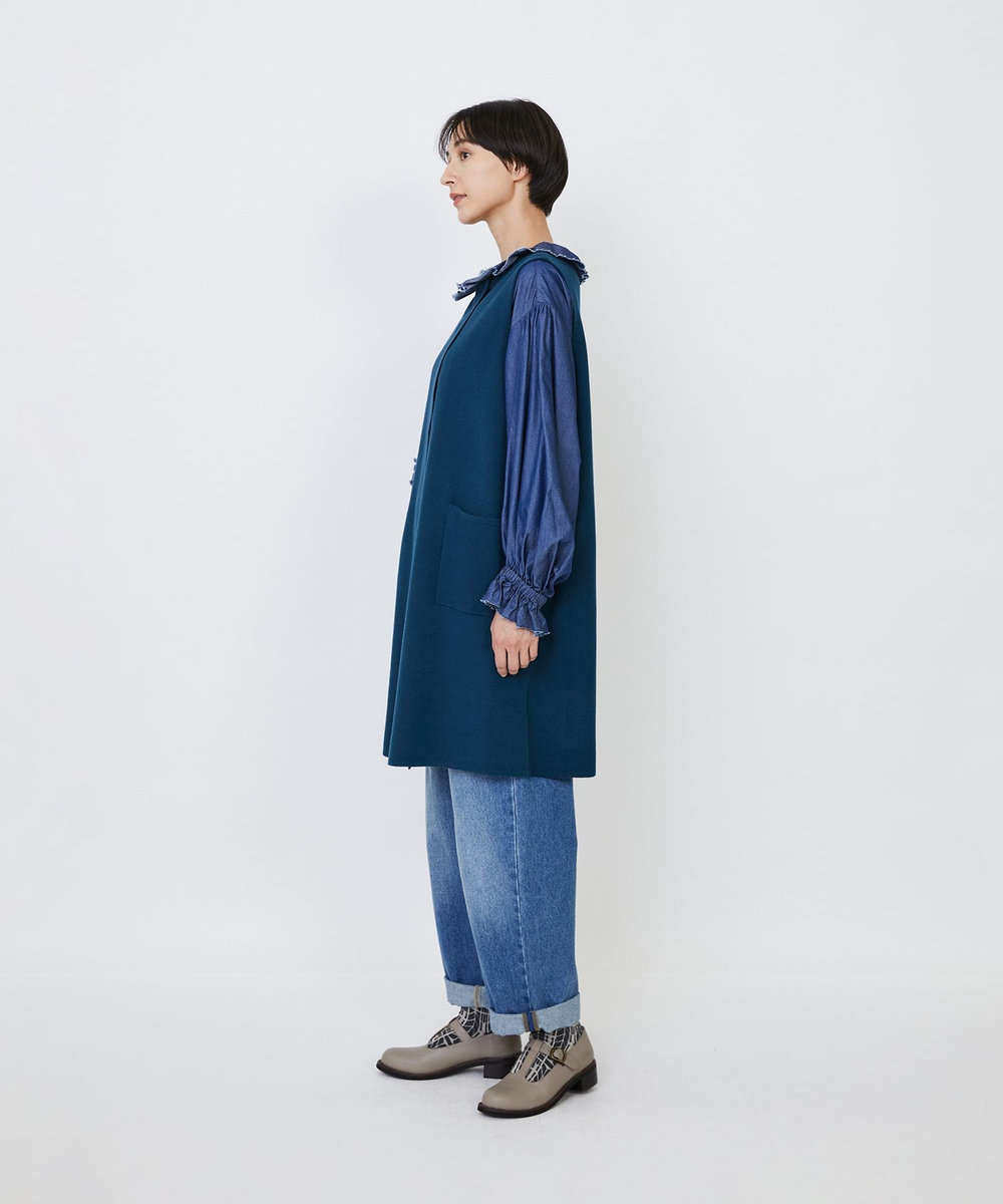 LOISIR コットンダブルジャカードロングベスト グリーン