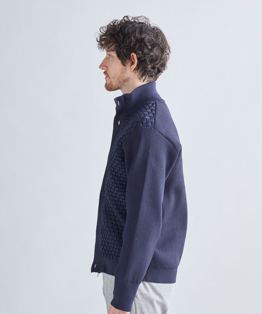 MEN'S BIGI Amossa ブロックチェック フロントジップカーディガン ネイビー