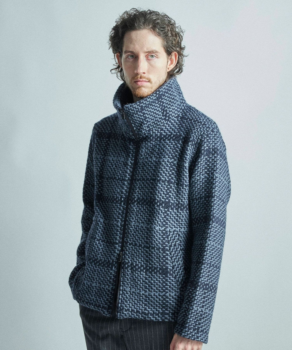 MEN'S BIGI 【John Branigan/ジョン・ブラニガン】別注チェック柄ニット風ブルゾン ネイビー