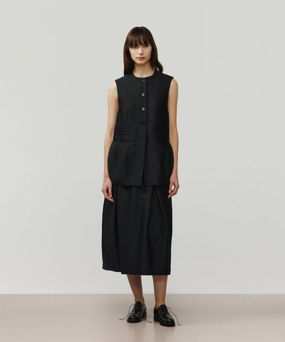 DÉPAREILLÉ COTTON SILK JACQUARD GILET / コットンシルクジャガードジレ ダークネイビー