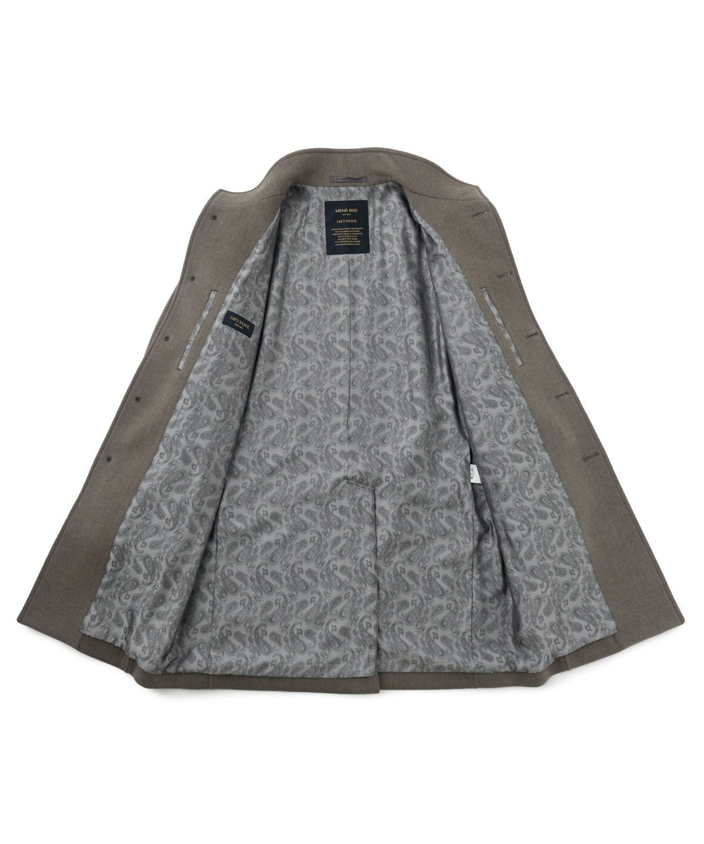 MEN'S BIGI スーパー140ウールビーバーヘリンボーンスタンドカラーコート ベージュ