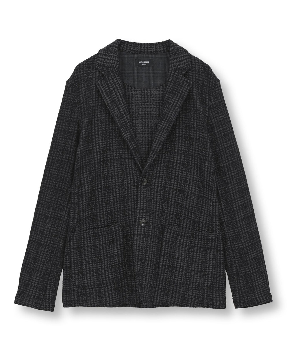 MEN'S BIGI ジャガードニット グレンチェックジャケット ブラック
