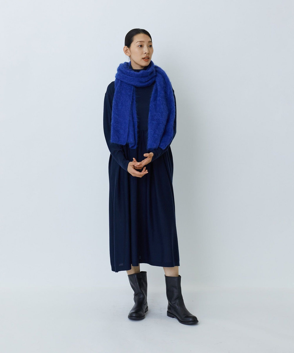 LOISIR ウール梳毛天竺タートルネックワンピース ネイビー
