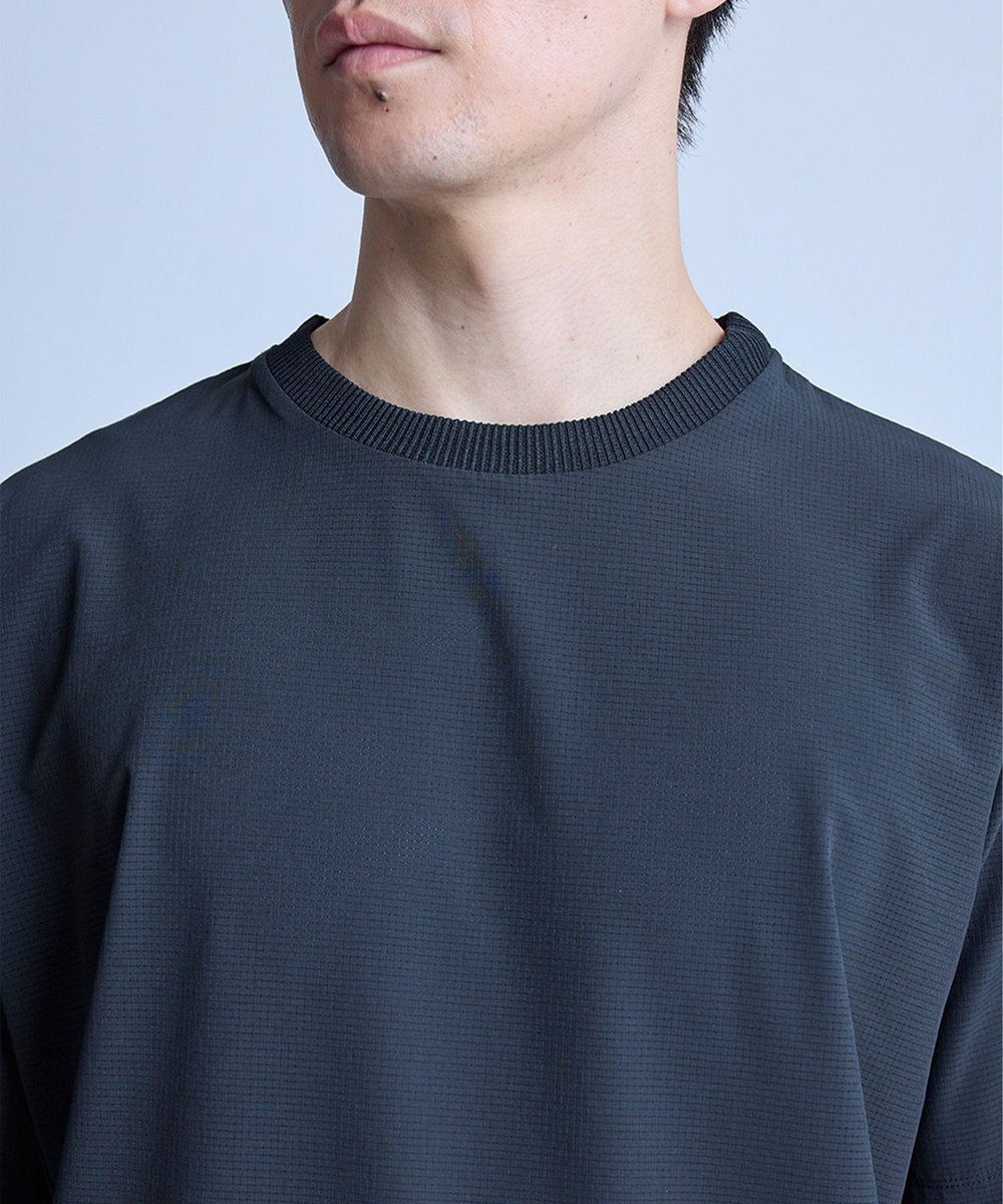 UNION STATION ドットメッシュドローコードTシャツ〈ストレッチ・マシンウォッシャブル・軽量・接触冷感・通気性〉 ブラック