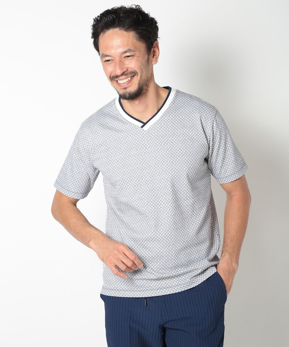 MEN'S BIGI 膨れジャカードVネックTシャツ ブルー系その他