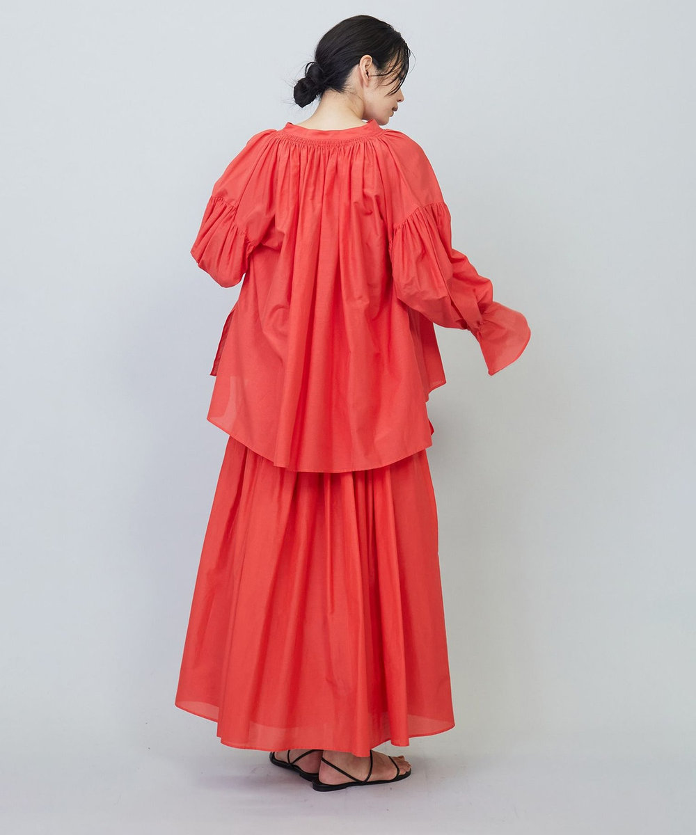 1er Arrondissement シルクコットンギャザーブラウス レッド
