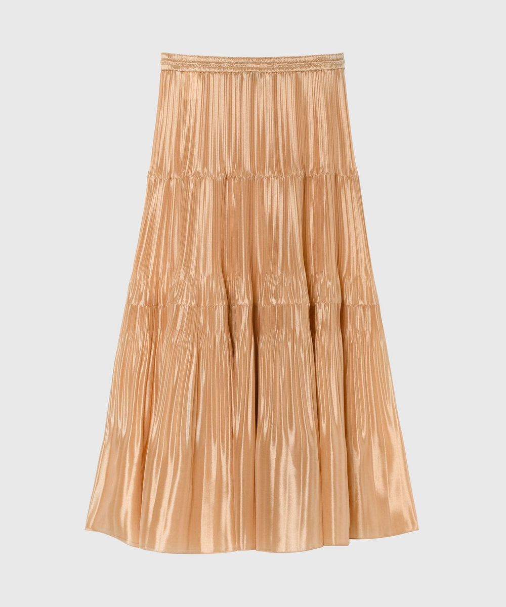 DÉPAREILLÉ SILK POLYESTER TIERED PLEATS SKIRT / シルクポリエステルティアードプリーツスカート オレンジ