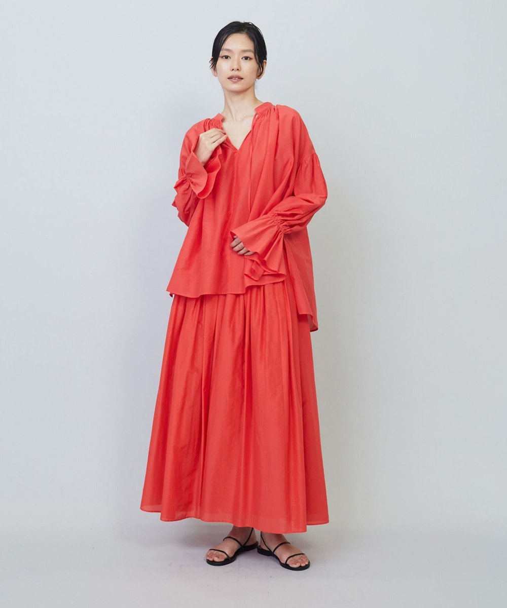1er Arrondissement シルクコットンギャザーブラウス レッド