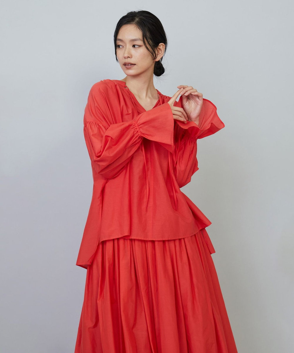 1er Arrondissement シルクコットンギャザーブラウス レッド