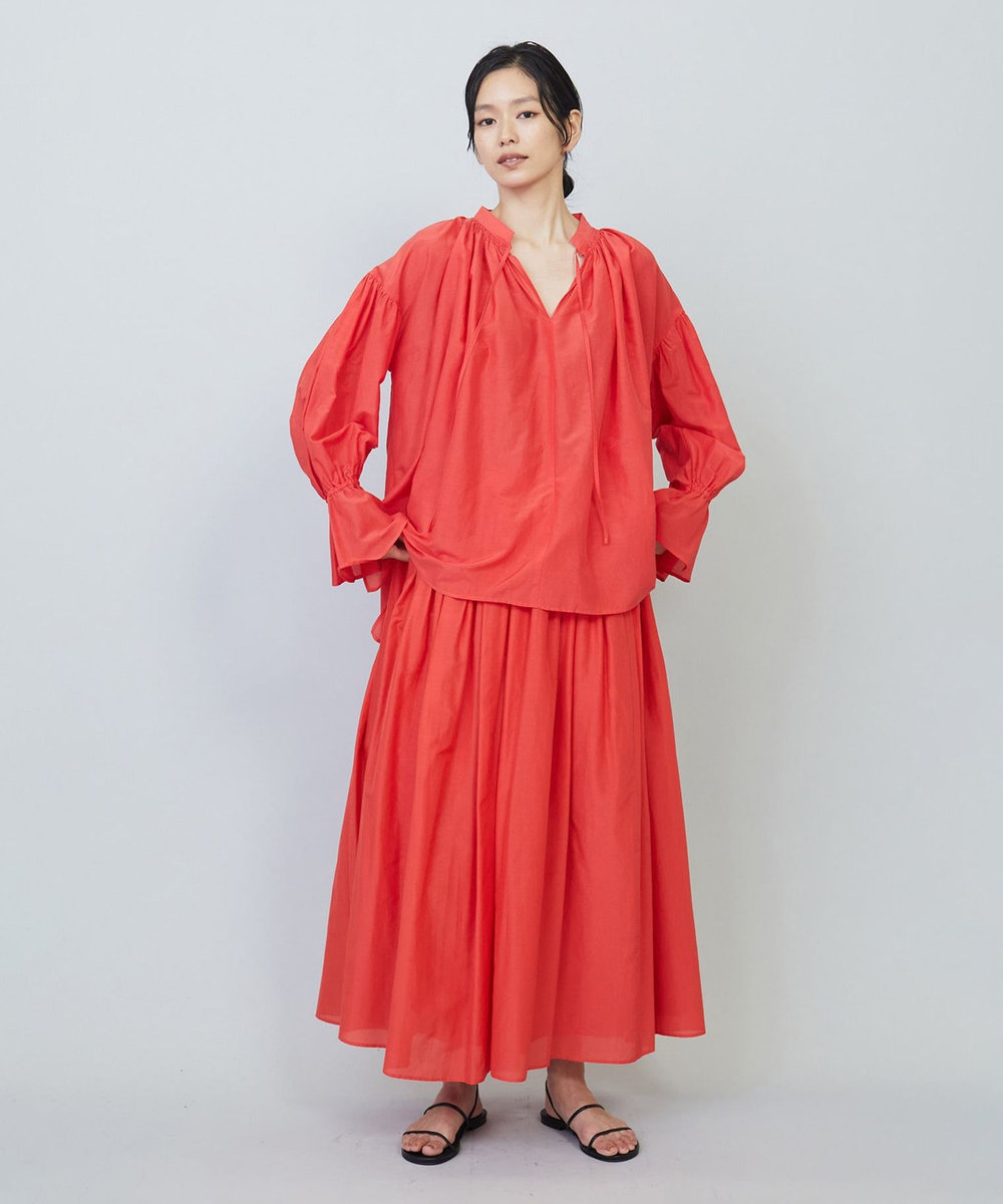 1er Arrondissement シルクコットンギャザーブラウス レッド