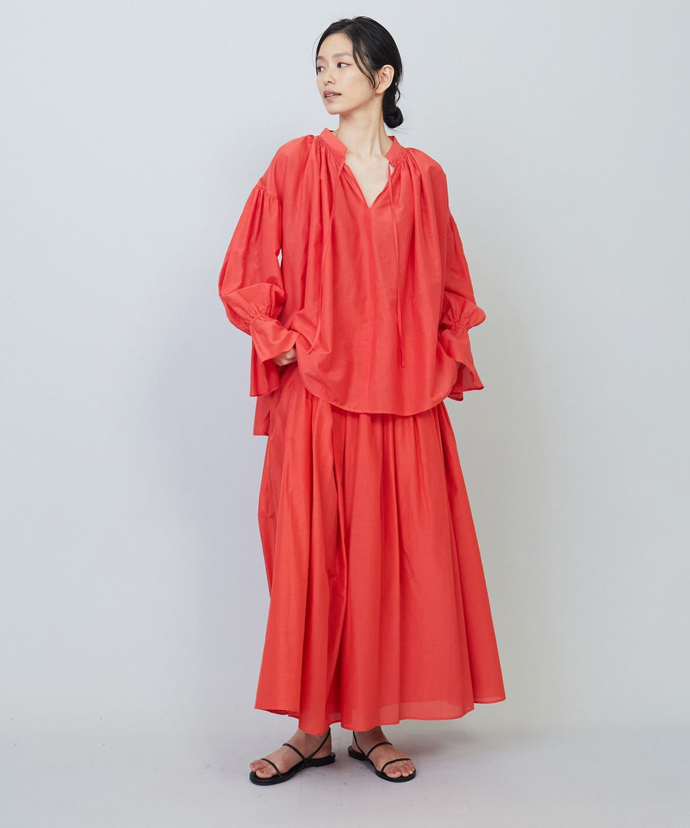 1er Arrondissement シルクコットンギャザーブラウス レッド