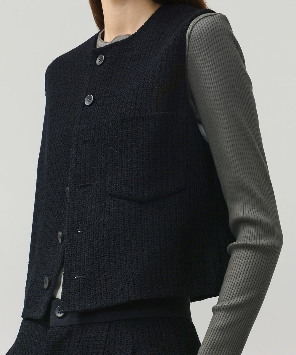 DÉPAREILLÉ COTTON RAYON KARAMI GILET / コットンレーヨンカラミジレ ブラック