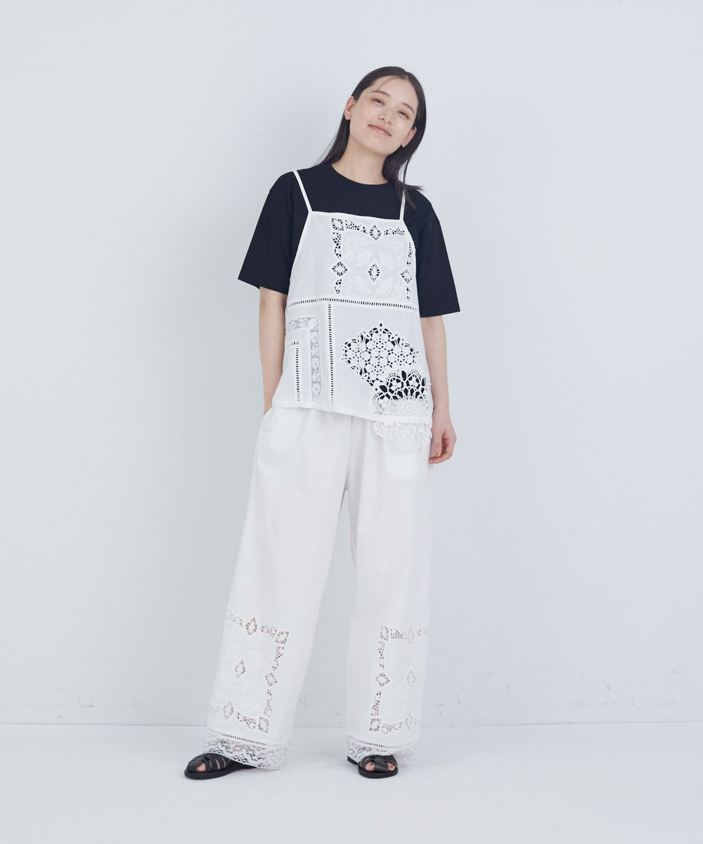 ADIEU TRISTESSE ポプリン刺繍パンツ オフホワイト