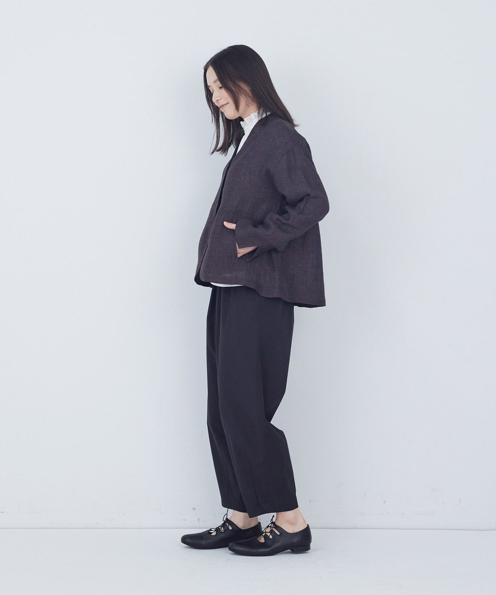 ADIEU TRISTESSE リネングレンチェックジャケット ダークブラウン