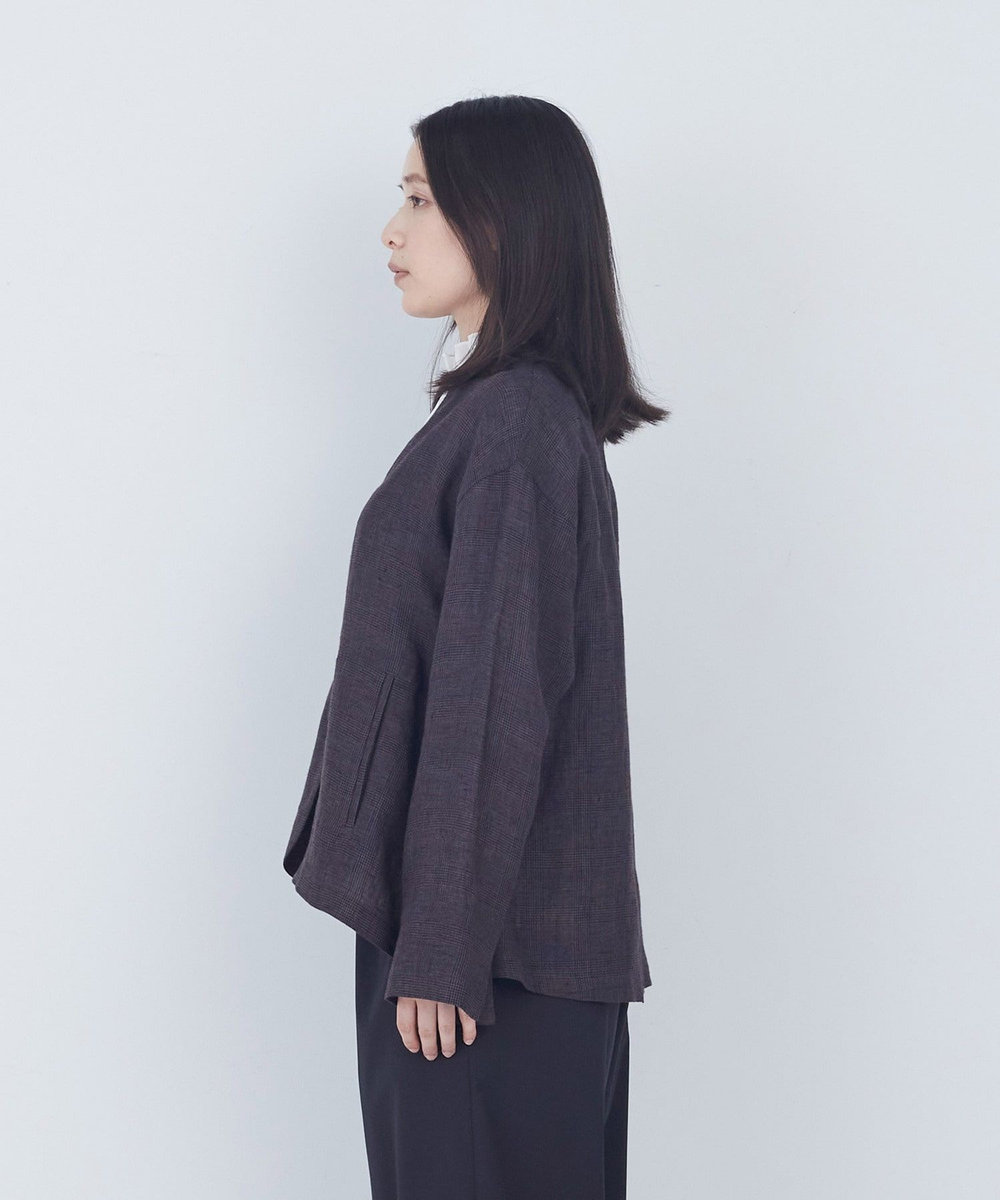ADIEU TRISTESSE リネングレンチェックジャケット ダークブラウン