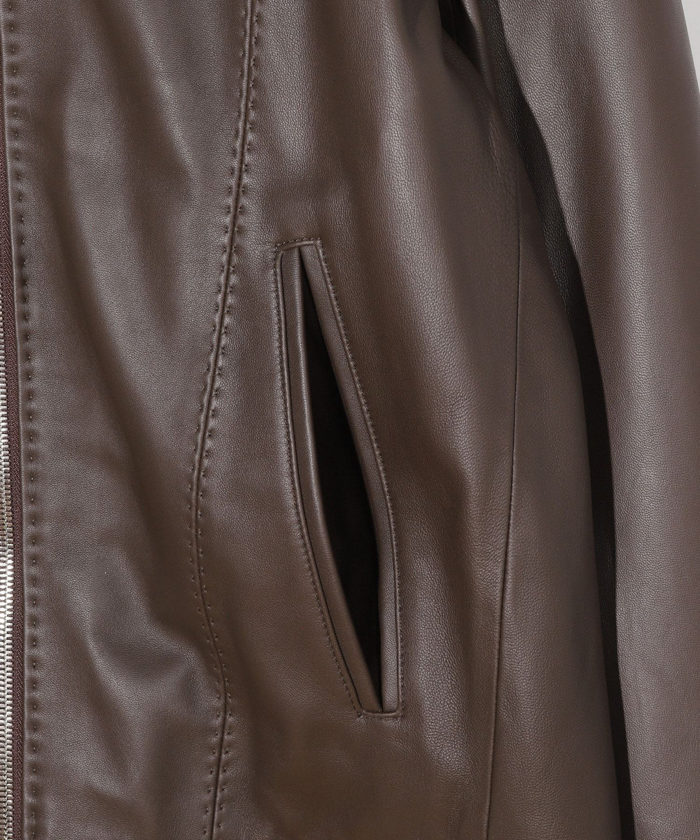 MEN'S BIGI スタンドカラーシングルライダース シープレザージャケット ブラウン