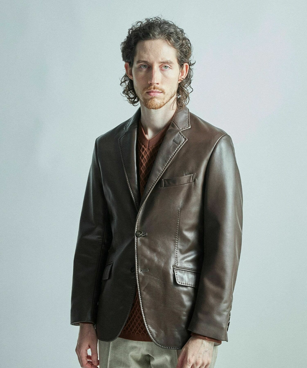 MEN'S BIGI シープレザーテーラードジャケット ブラウン