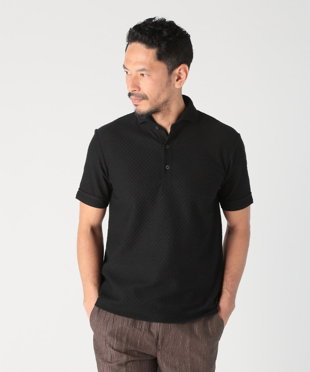 MEN'S BIGI シャーリングジャカードポロシャツ ブラック
