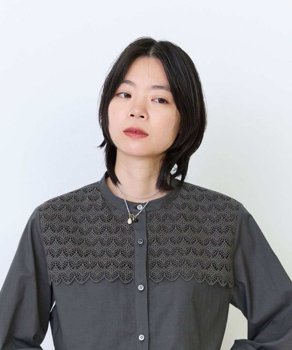 LOISIR ガラスバロックパール×天然石ラリエット風ネックレス［2WAY］ グレー系その他