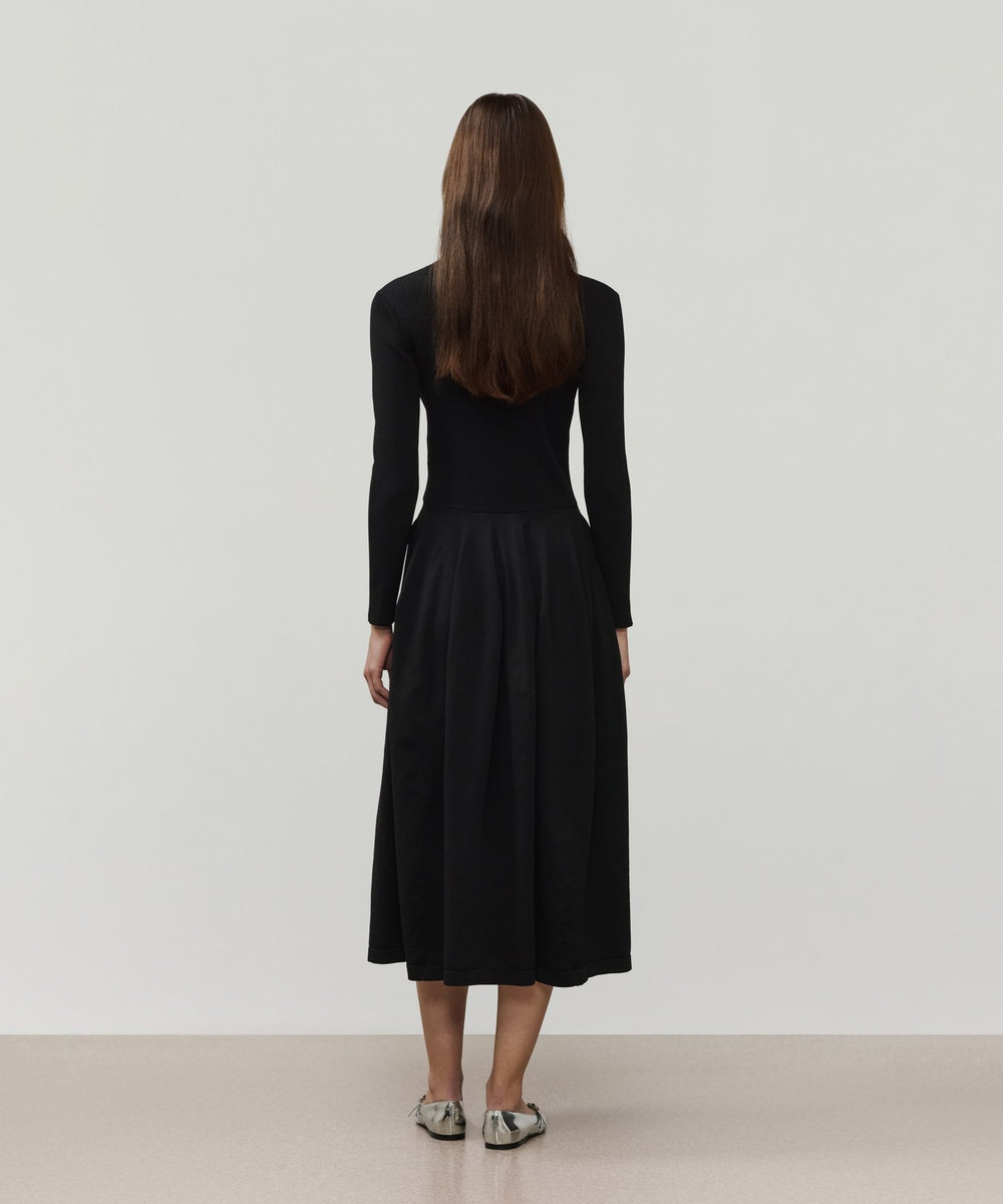 DÉPAREILLÉ POLYESTER JERSEY GATHERED DRESS / ポリエステルジャージーギャザードレス ブラック