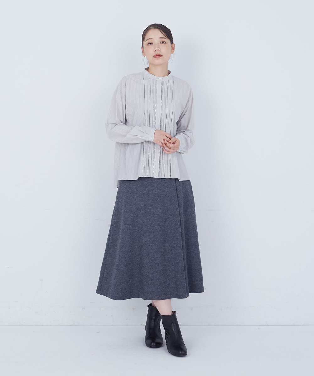 ADIEU TRISTESSE レース付きピンタックブラウス グレー系その他
