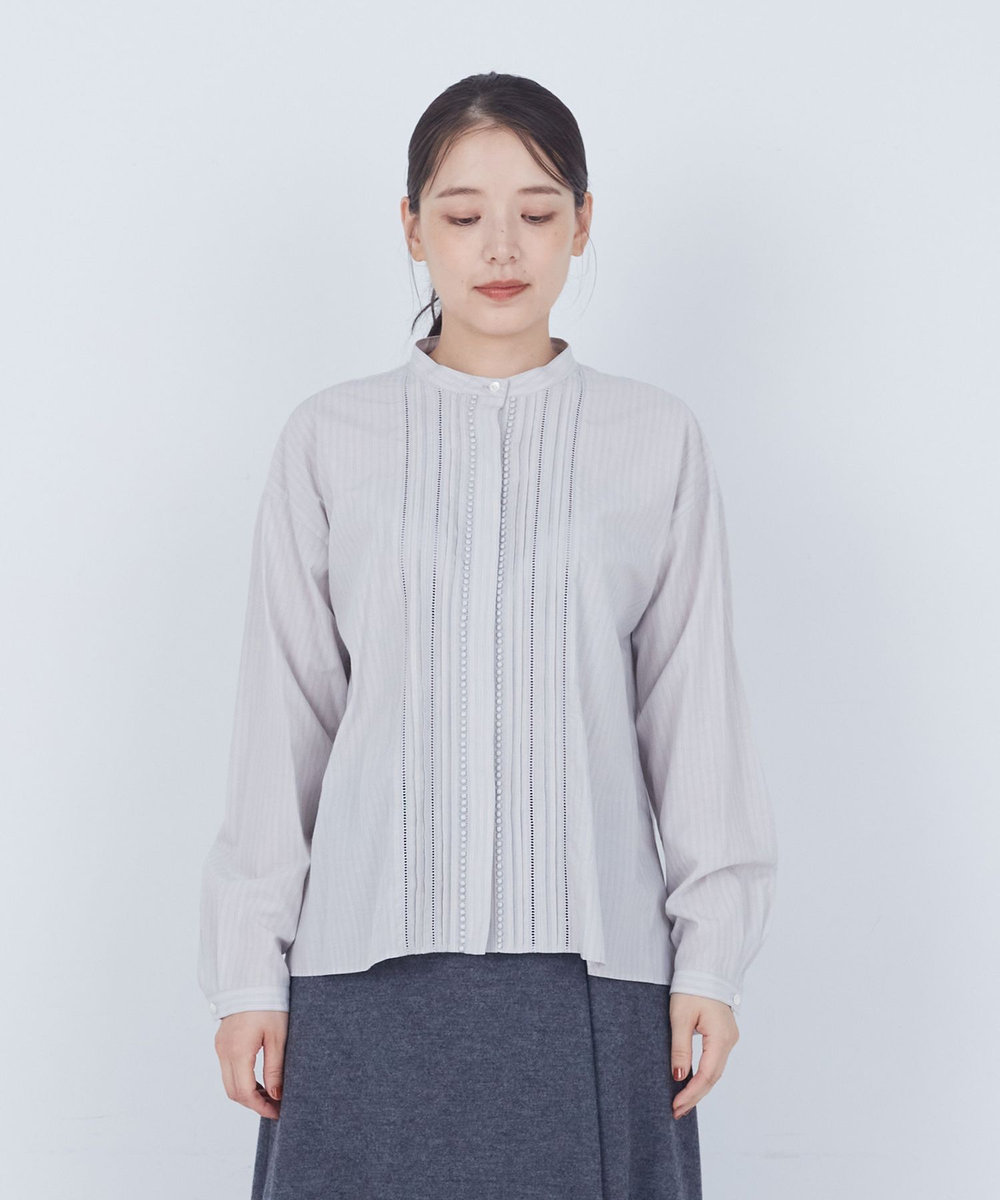 ADIEU TRISTESSE レース付きピンタックブラウス グレー系その他