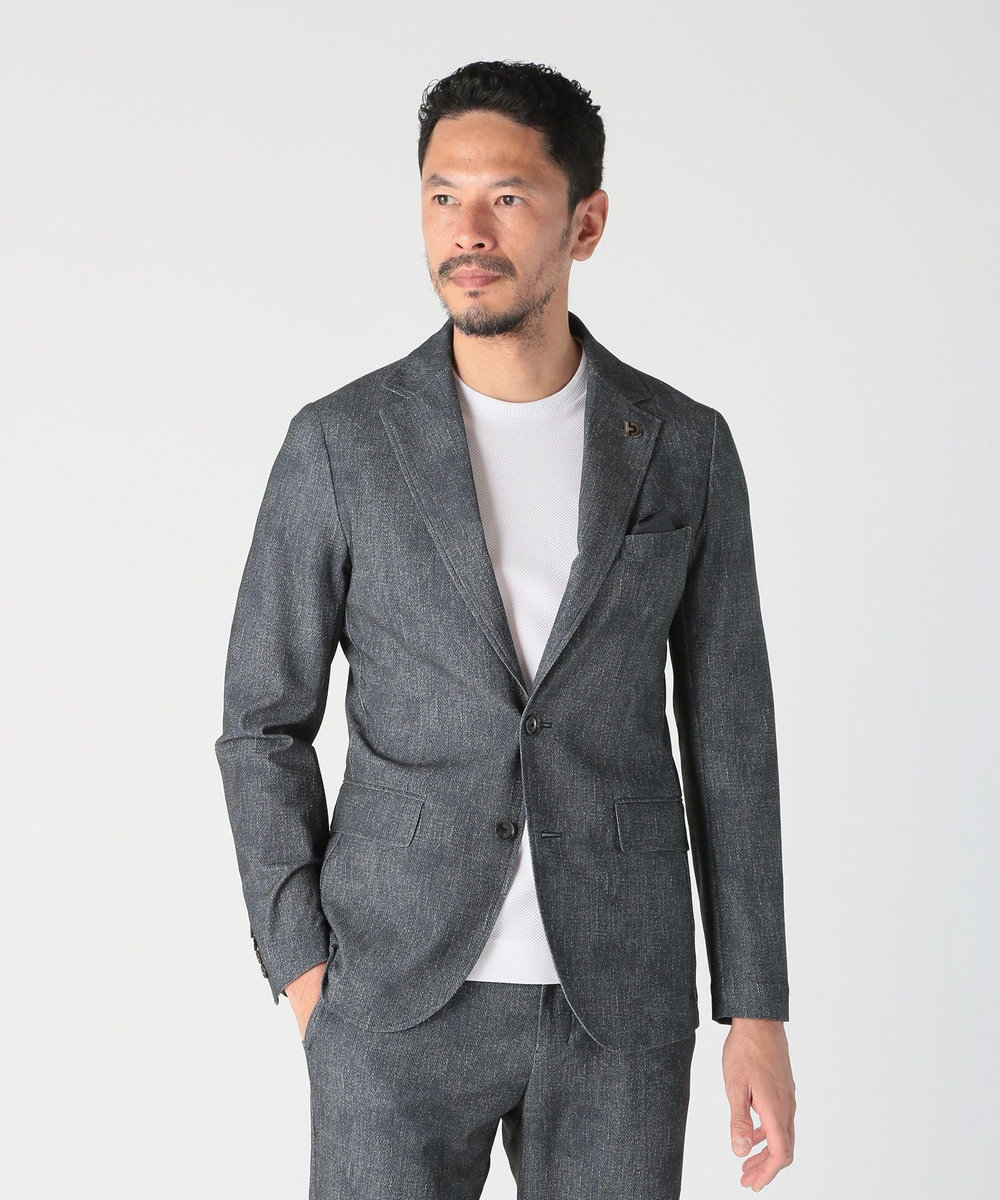 MEN'S BIGI 【COLE HAAN/コール ハーン】別注 トリコットメッシュデニムプリントジャケット＜吸水速乾/EASY CARE＞ ネイビー