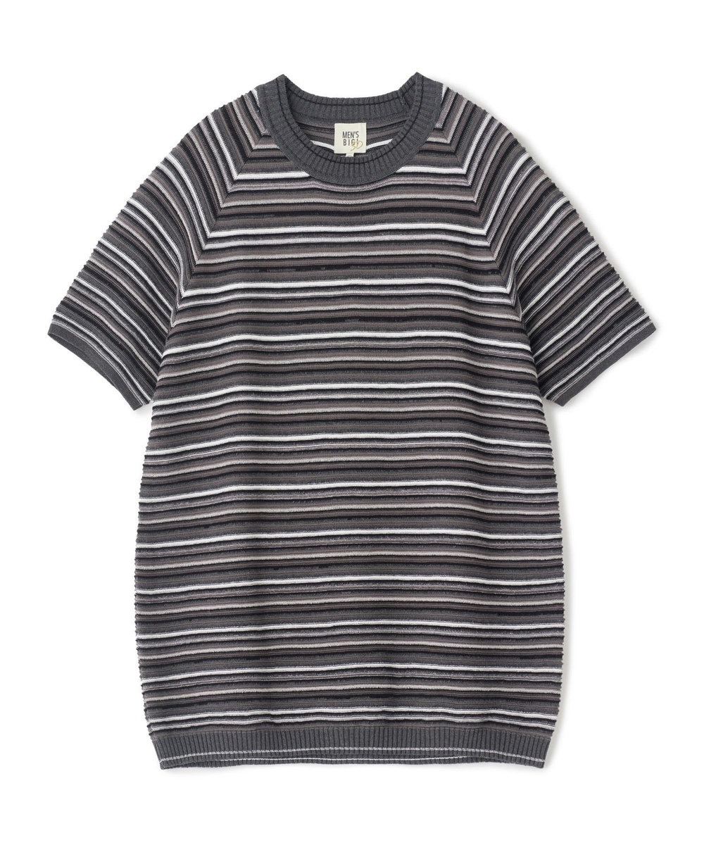 MEN'S BIGI マルチカラーボーダー半袖ニットTシャツ グレー系その他
