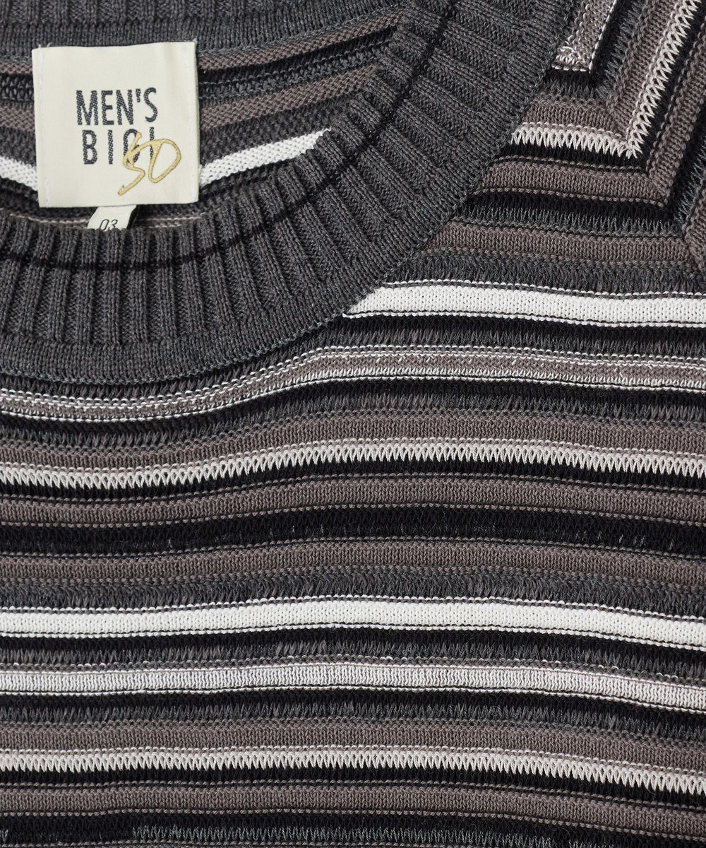 MEN'S BIGI マルチカラーボーダー半袖ニットTシャツ グレー系その他