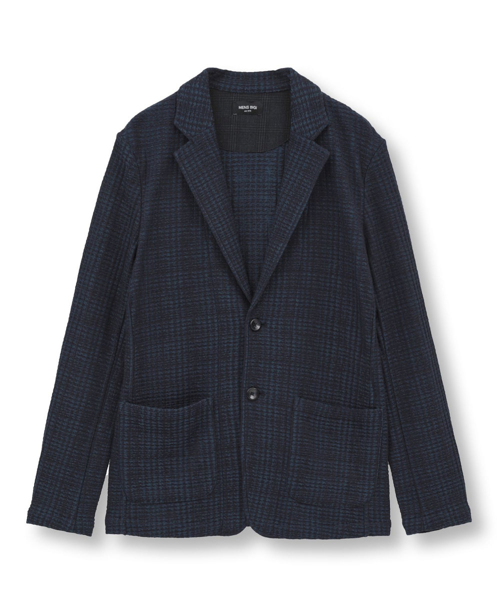 MEN'S BIGI ジャガードニット グレンチェックジャケット ネイビー