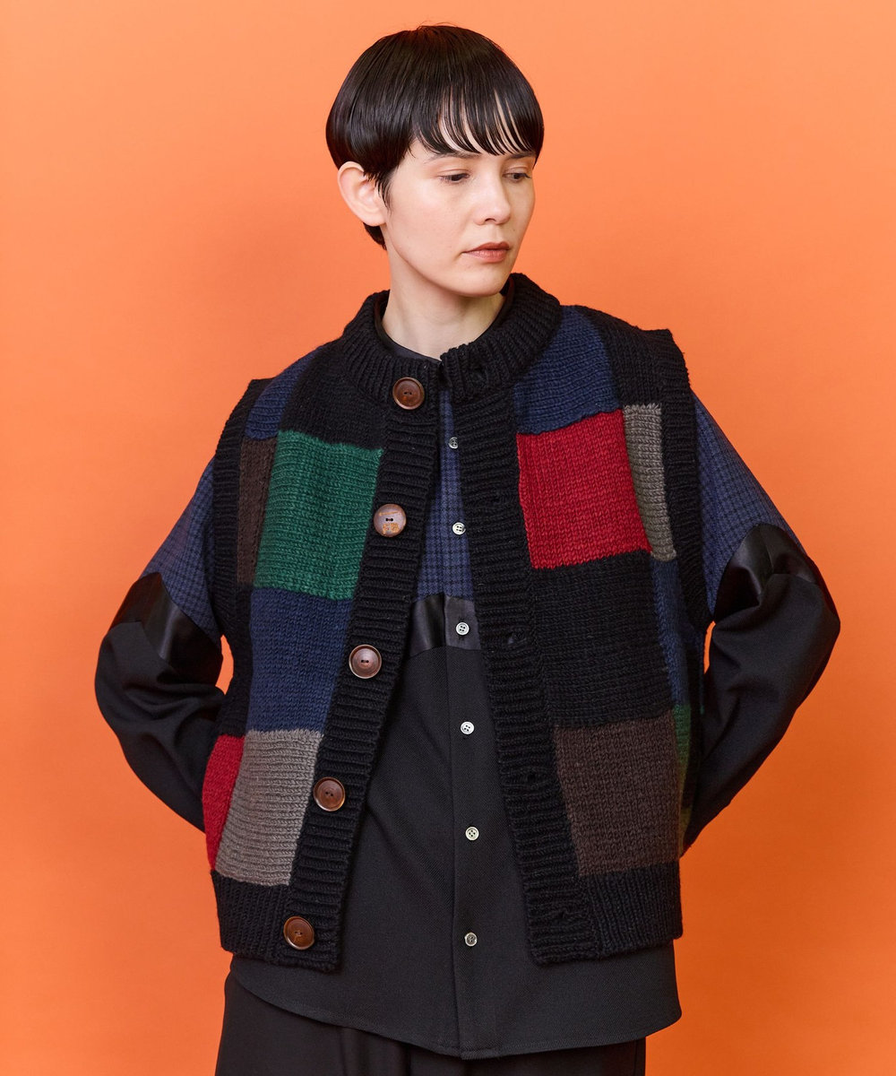 FRAPBOIS パッチワークベスト ブラック系その他