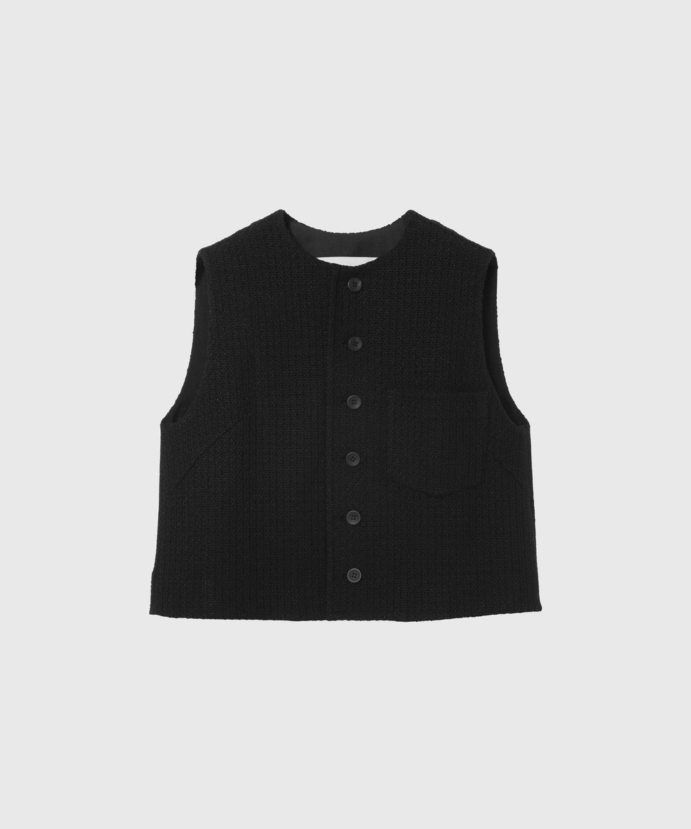 DÉPAREILLÉ COTTON RAYON KARAMI GILET / コットンレーヨンカラミジレ ブラック