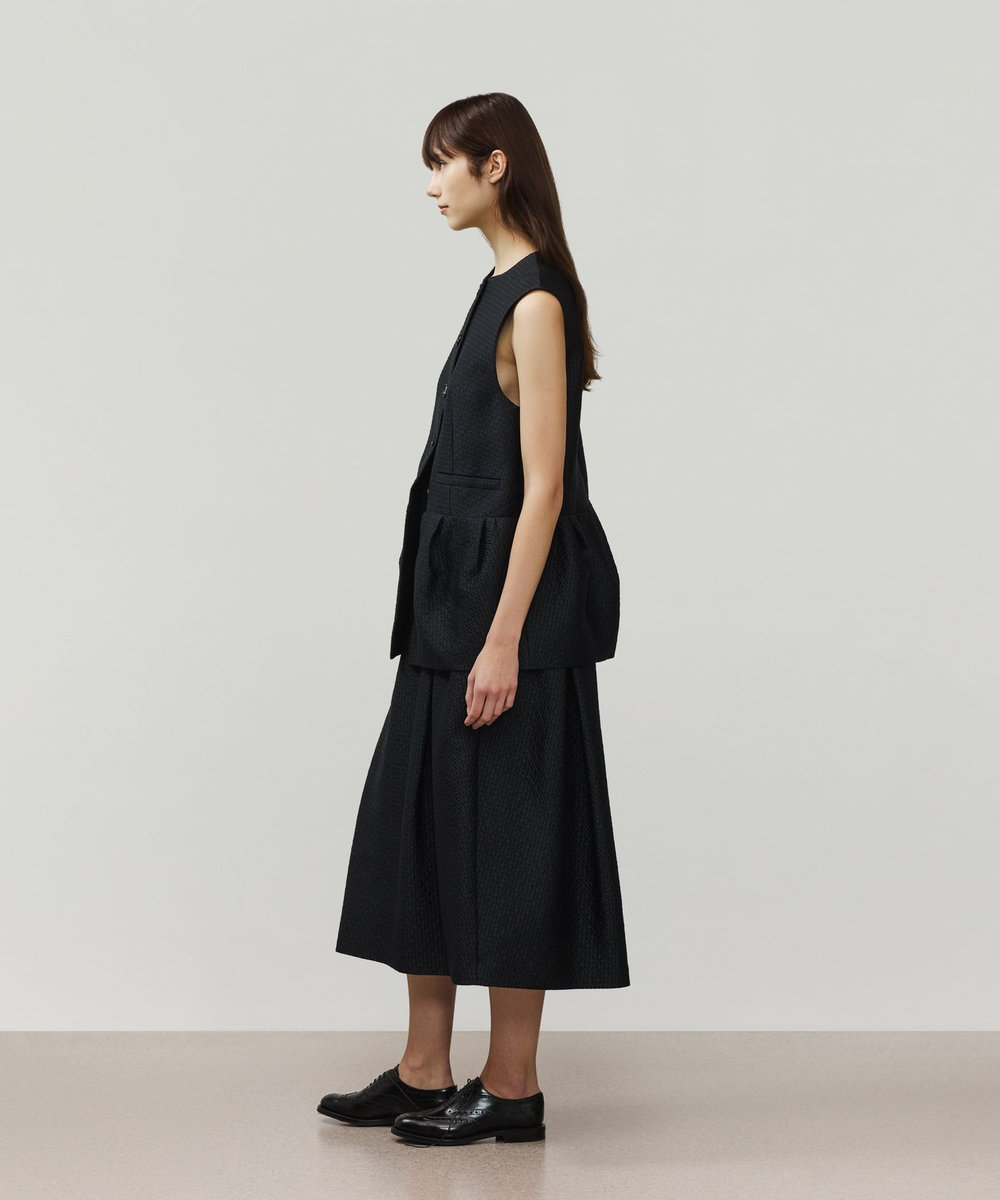 DÉPAREILLÉ COTTON SILK JACQUARD GILET / コットンシルクジャガードジレ ダークネイビー