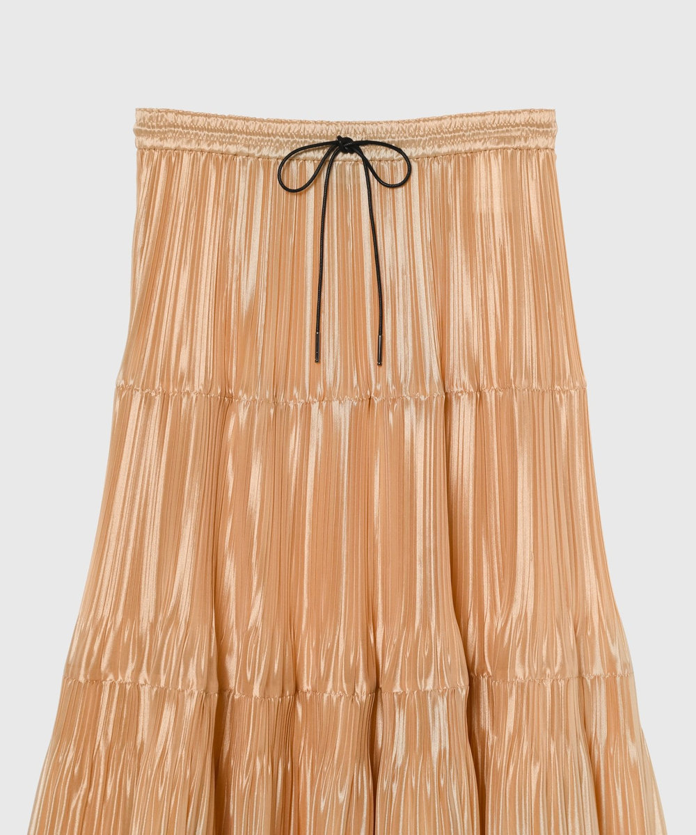 DÉPAREILLÉ SILK POLYESTER TIERED PLEATS SKIRT / シルクポリエステルティアードプリーツスカート オレンジ