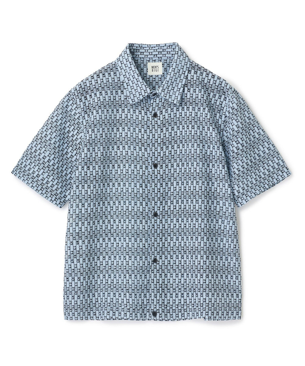 MEN'S BIGI シアージオメトリック半袖シャツ ブルー