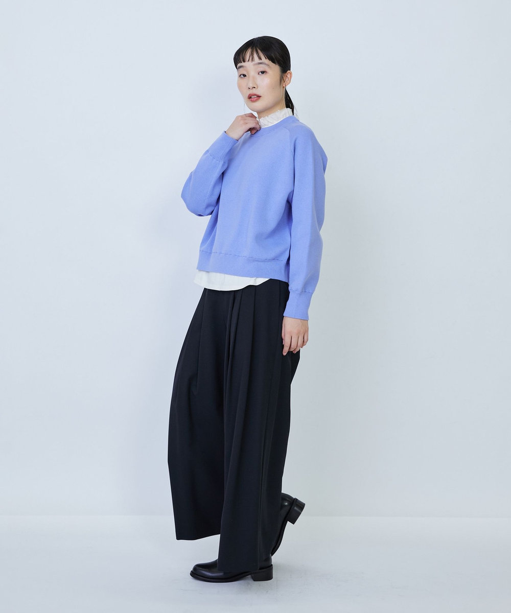 LOISIR コットン接結編みニットプルオーバー ブルー