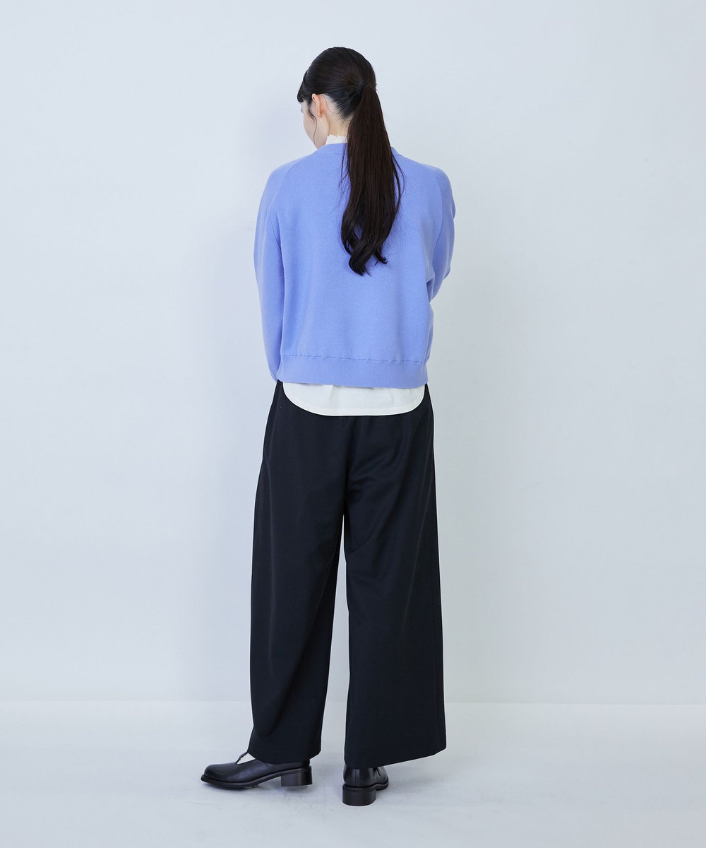 LOISIR コットン接結編みニットプルオーバー ブルー