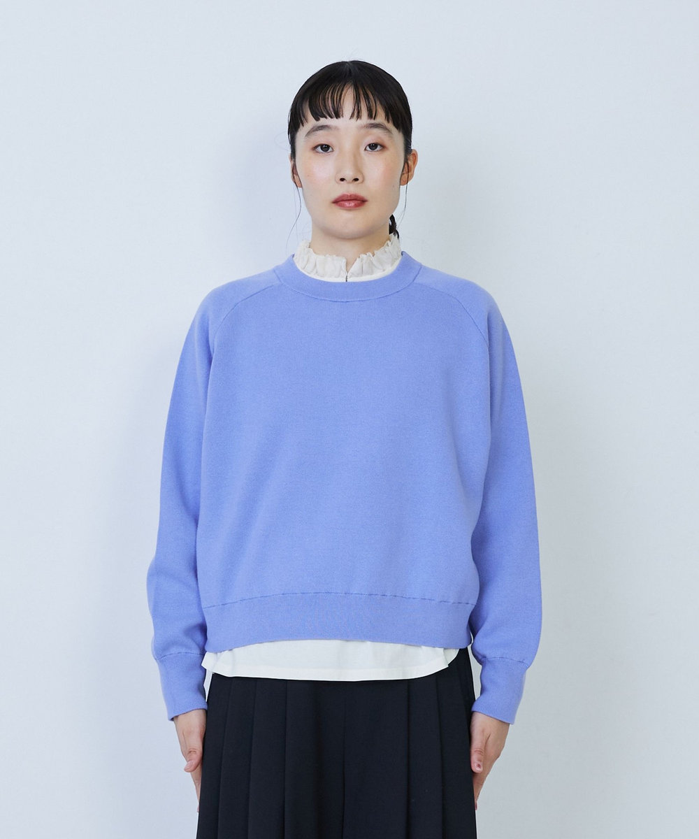 LOISIR コットン接結編みニットプルオーバー ブルー