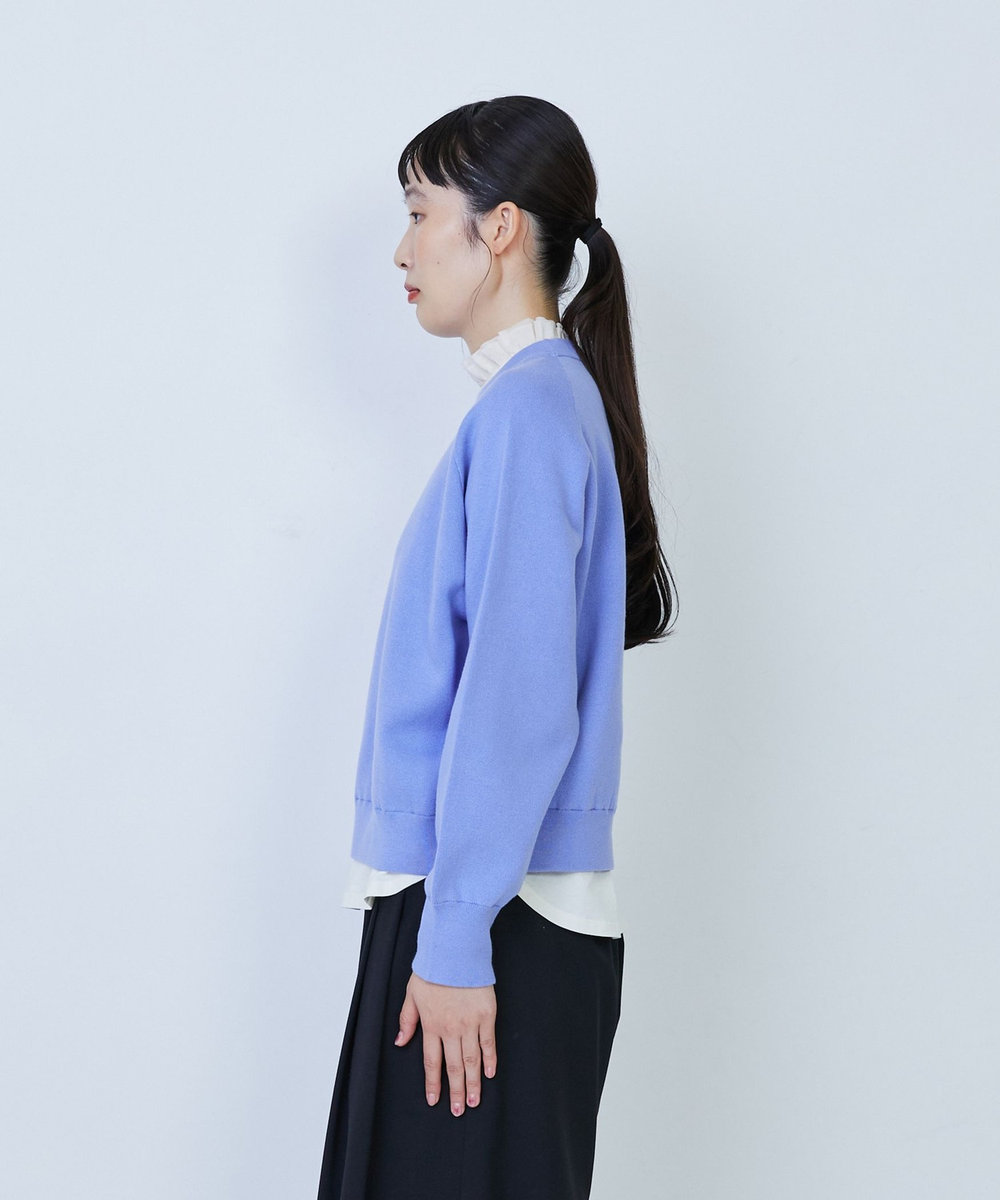 LOISIR コットン接結編みニットプルオーバー ブルー
