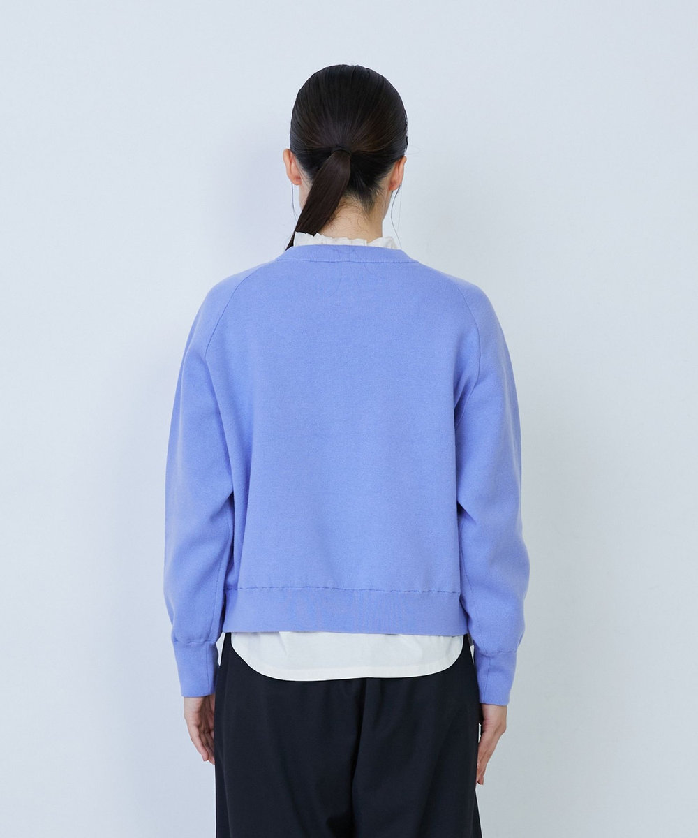 LOISIR コットン接結編みニットプルオーバー ブルー