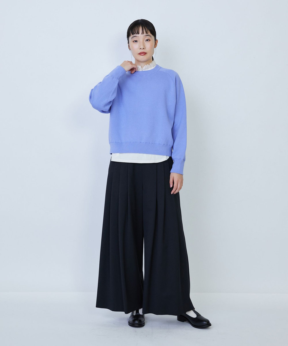 LOISIR コットン接結編みニットプルオーバー ブルー