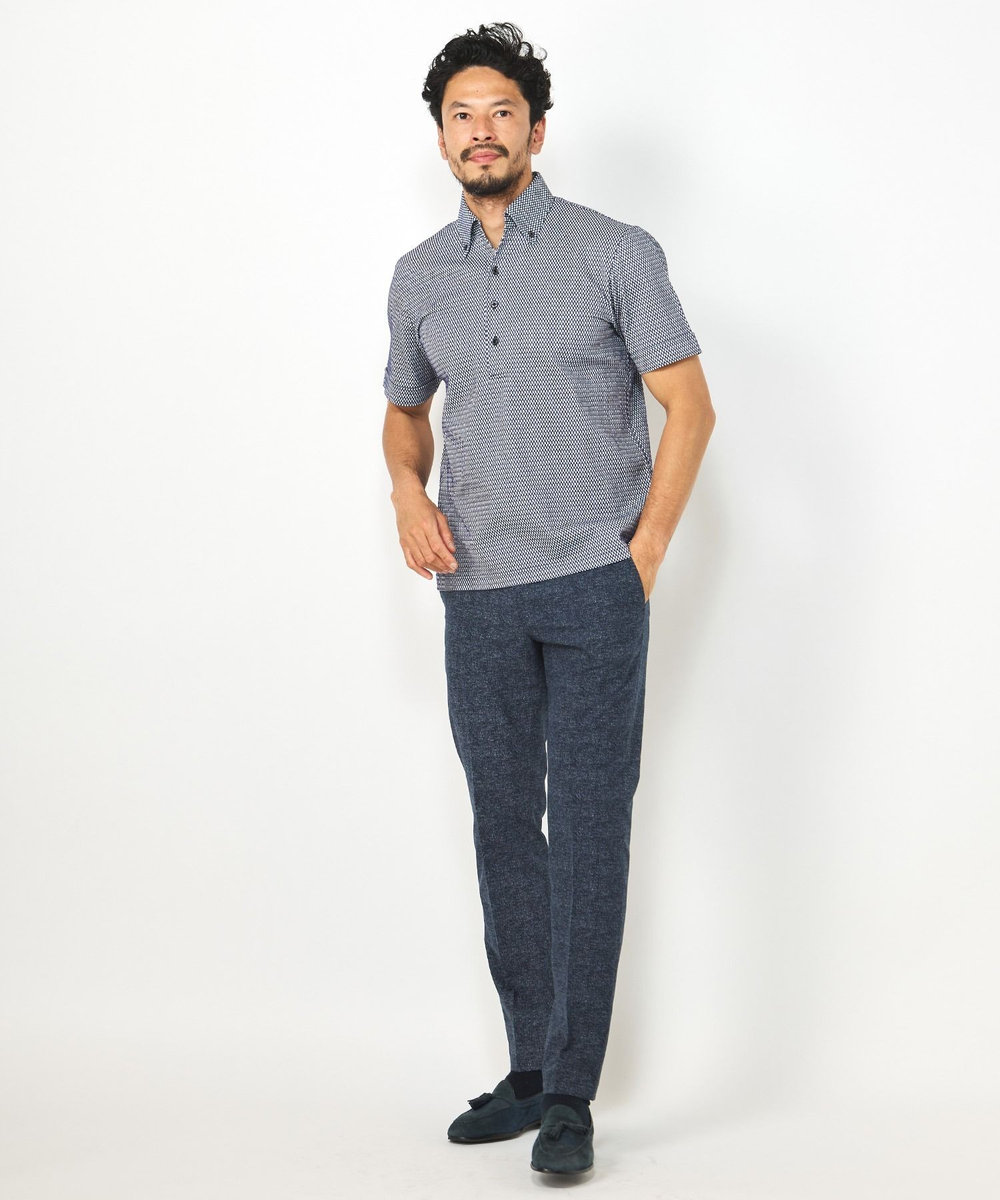 MEN'S BIGI 【ACTIVE TAILOR】COOL DOTSメランジプリントスラックス<セットアップ対応> ネイビー